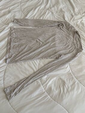 Saks Fifth Avenue Neutral Taupe Crewneck Long Sleeve Top